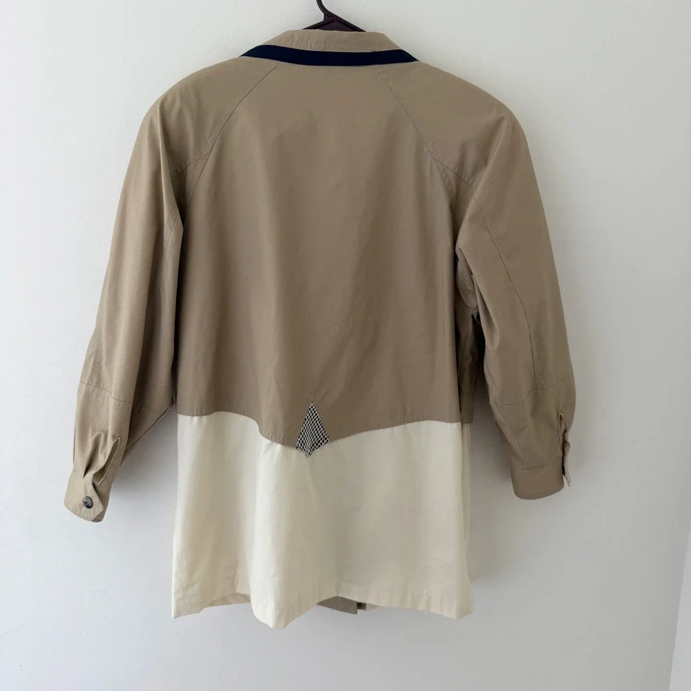 Vintage Womens Two Tone Utility Barn Jacket‎ Size M Tan Cream Drawstring 90s